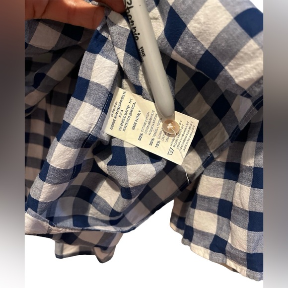 Le Sarte Pettegole Size 42 Medium Check Flutter Sleeve Boho Top Tunic Blue White - Picture 5 of 8